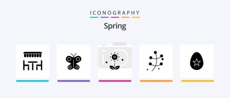 Téléchargez les illustrations : Spring Glyph 5 Icon Pack Including egg. plant. flora. leaf. spring. Creative Icons Design - en licence libre de droit