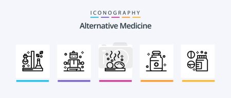 Téléchargez les illustrations : Alternative Medicine Line 5 Icon Pack Including medicine. lungs. soap. hospital. skincare. Creative Icons Design - en licence libre de droit