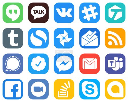 Ilustración de 20 Social Media Icons for Every Platform such as fb. messenger. inbox. twitter verified badge and mesenger icons. Unique Gradient Icon Set - Imagen libre de derechos