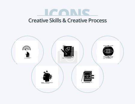 Téléchargez les illustrations : Creative Skills And Creative Process Glyph Icon Pack 5 Icon Design. design. sketch. system. analytic. destination - en licence libre de droit