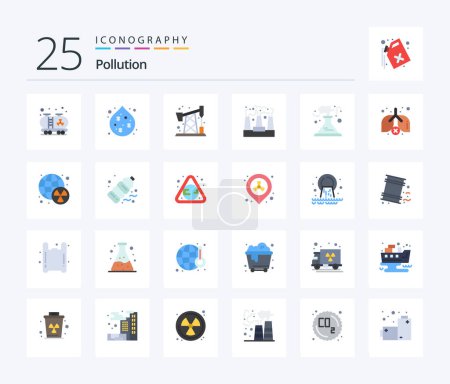 Illustration for Pollution 25 Flat Color icon pack including radioactive. waste. waste. pollution. smoke - Royalty Free Image