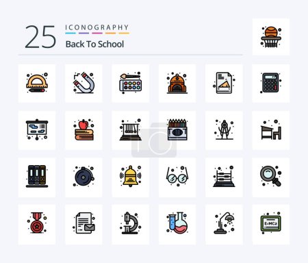 Téléchargez les illustrations : Back To School 25 Line Filled icon pack including back to school. education. drawing. back to school. bag - en licence libre de droit