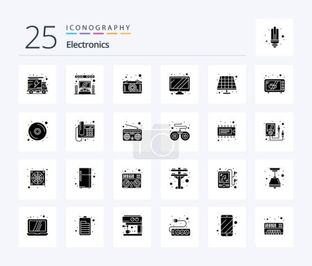 Ilustración de Electronics 25 Solid Glyph icon pack including electronics. eco. photography. battery. screen - Imagen libre de derechos