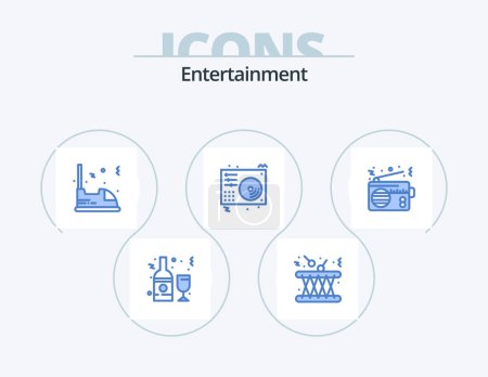 Téléchargez les illustrations : Entertainment Blue Icon Pack 5 Icon Design. music. disc. instrument. entertainment. travel - en licence libre de droit
