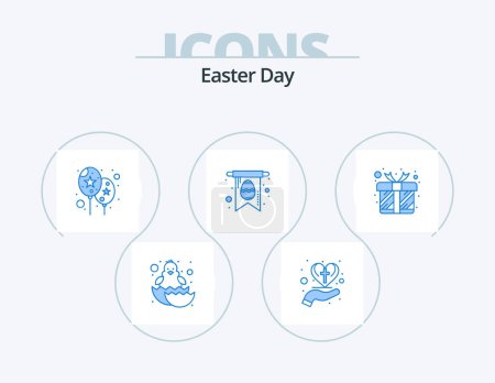 Illustration for Easter Blue Icon Pack 5 Icon Design. love. gift. cross. egg. card - Royalty Free Image