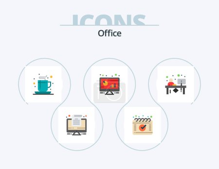 Téléchargez les illustrations : Office Flat Icon Pack 5 Icon Design. desk. clerk. office. pc. computer - en licence libre de droit