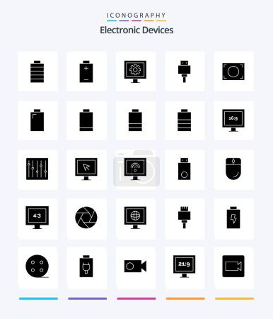 Téléchargez les illustrations : Creative Devices 25 Glyph Solid Black icon pack  Such As aspect ratio. electric. file. battery. frame - en licence libre de droit