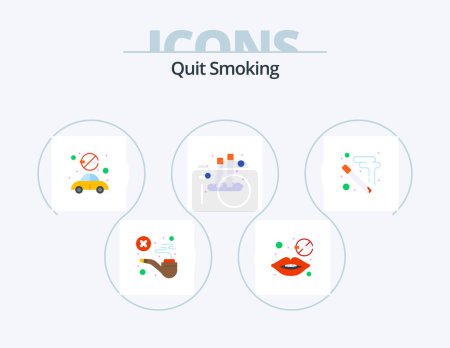Illustration for Quit Smoking Flat Icon Pack 5 Icon Design. put. cigarette. tobacco teeth. transport. smoking - Royalty Free Image