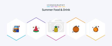 Illustration for Summer Food and Drink 25 FilledLine icon pack including food. vegetable. food. healthy. pineapple - Royalty Free Image
