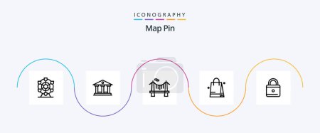 Téléchargez les illustrations : Map Pin Line 5 Icon Pack Including . security. river. lock. shopping - en licence libre de droit