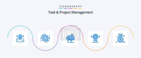Illustration for Task And Project Management Blue 5 Icon Pack Including award badge. setting. box. gear. bulb - Royalty Free Image