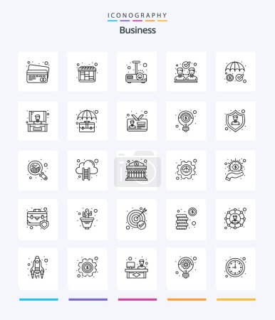 Illustration for Creative Business 25 OutLine icon pack  Such As conference. security. projector. money. partnership - Royalty Free Image