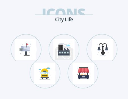 Ilustración de City Life Flat Icon Pack 5 Icon Design. lump. life. environment. city. life - Imagen libre de derechos