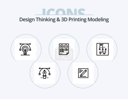 Illustration for Design Thinking And D Printing Modeling Line Icon Pack 5 Icon Design. brusher. education. education. monitor. educat - Royalty Free Image
