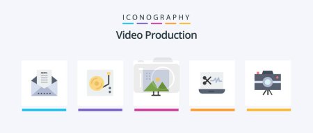 Ilustración de Video Production Flat 5 Icon Pack Including digital audio editor. audio editing. audio. photo retouching. modify photographs. Creative Icons Design - Imagen libre de derechos