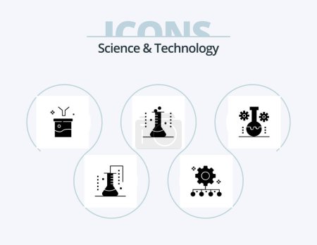 Illustration for Science And Technology Glyph Icon Pack 5 Icon Design. lab flask. chemical flask. work management. raw information. data filtering - Royalty Free Image