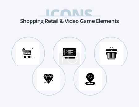Ilustración de Shoping Retail And Video Game Elements Glyph Icon Pack 5 Icon Design. retail. shopping. trolly. pin . phone - Imagen libre de derechos