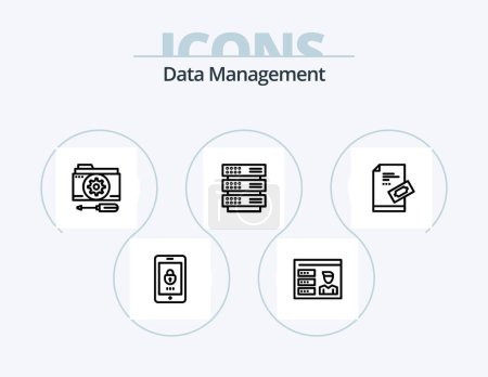 Téléchargez les illustrations : Data Management Line Icon Pack 5 Icon Design. settings. options. tools. clock. server - en licence libre de droit