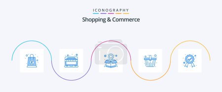 Illustration for Shopping And Commerce Blue 5 Icon Pack Including badge. shopping basket. store. picnic basket. basket - Royalty Free Image