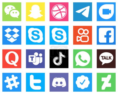 Illustration for 20 Social Media Icons for All Your Needs such as microsoft team; quora; dropbox and facebook icons. Creative and professional - Royalty Free Image