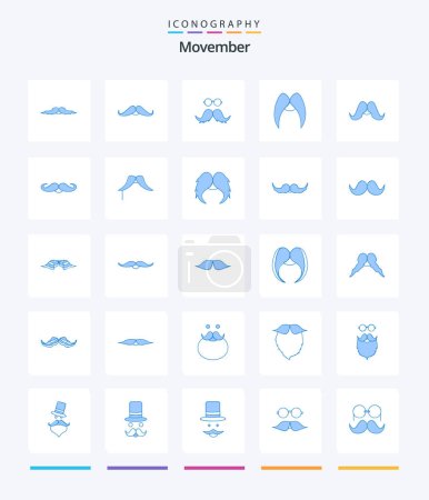 Illustration for Creative Movember 25 Blue icon pack  Such As movember. moustache. santa. men. movember - Royalty Free Image