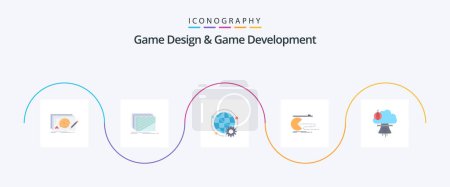 Téléchargez les illustrations : Game Design And Game Development Flat 5 Icon Pack Including game. character. texture. multip. world - en licence libre de droit