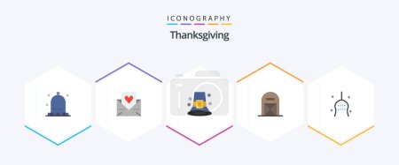 Illustration for Thanks Giving 25 Flat icon pack including pilgrim. barn. thanksgiving. agriculture. hat - Royalty Free Image