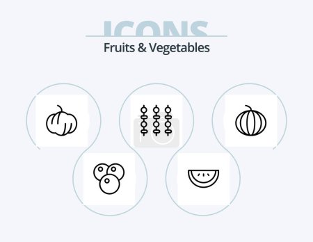 Téléchargez les illustrations : Fruits and Vegetables Line Icon Pack 5 Icon Design. vegetables. cherry. bell. wheat. cereal - en licence libre de droit