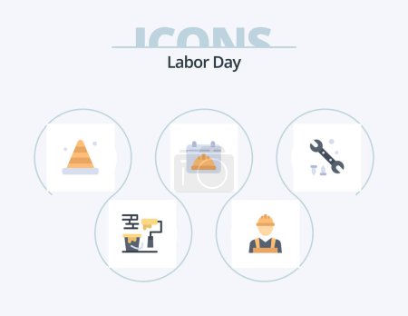 Ilustración de Labor Day Flat Icon Pack 5 Icon Design. wrench. day. blocker. hat. tool - Imagen libre de derechos