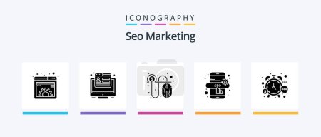 Téléchargez les illustrations : Seo Marketing Glyph 5 Icon Pack Including stop. management. web. seo online. cash. Creative Icons Design - en licence libre de droit