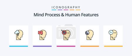 Illustration for Mind Process And Human Features Line Filled 5 Icon Pack Including head. theory. relaxatio. planning. human. Creative Icons Design - Royalty Free Image