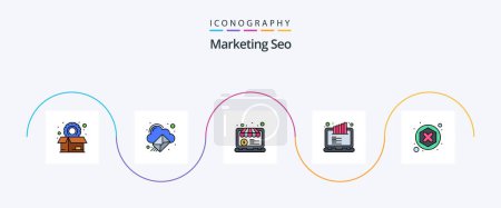 Illustration for Marketing Seo Line Filled Flat 5 Icon Pack Including blocker. graph. email. rank screen. lcd ranking - Royalty Free Image
