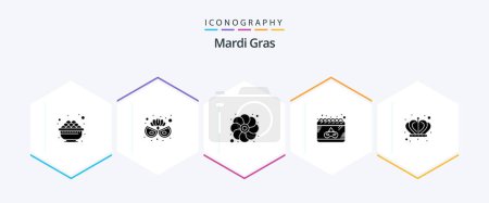 Illustration for Mardi Gras 25 Glyph icon pack including king. crown. gras. gras. date - Royalty Free Image