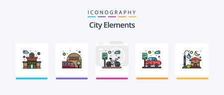 Photo for City Elements Line Filled 5 Icon Pack Including show. party. building. night. club. Creative Icons Design - Royalty Free Image