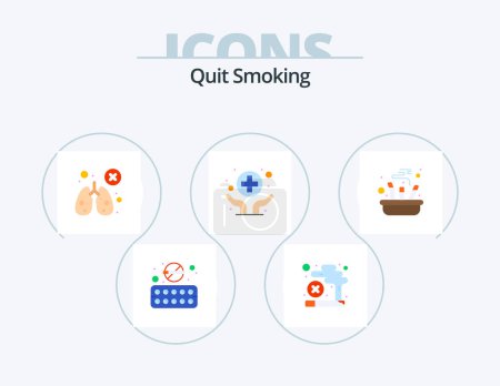 Téléchargez les illustrations : Quit Smoking Flat Icon Pack 5 Icon Design. service. medicine. biology. medical. smoking - en licence libre de droit