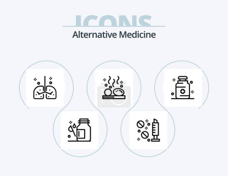 Illustration for Alternative Medicine Line Icon Pack 5 Icon Design. fish. jogging. treatment. exercise. stones - Royalty Free Image