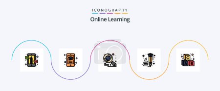 Illustration for Online Learning Line Filled Flat 5 Icon Pack Including alphabet. pencil. smartphone. learning. art - Royalty Free Image