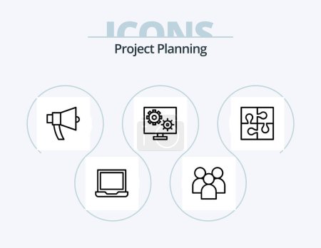Téléchargez les illustrations : Project Planing Line Icon Pack 5 Icon Design. mobile. computer. timer. travel. speedup - en licence libre de droit
