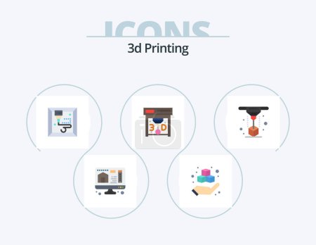 Illustration for 3d Printing Flat Icon Pack 5 Icon Design. printing. modeling. 3d. 3d. print - Royalty Free Image