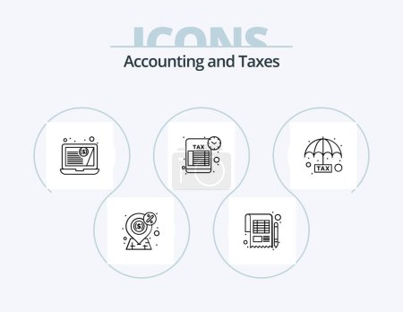 Téléchargez les illustrations : Taxes Line Icon Pack 5 Icon Design. car. money. reminder. finance. banking - en licence libre de droit