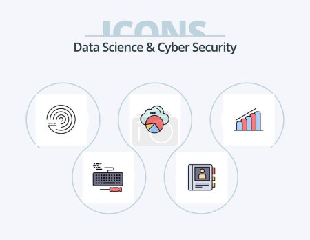 Ilustración de Data Science And Cyber Security Line Filled Icon Pack 5 Icon Design. reporting. cuboid. scince. box. repair - Imagen libre de derechos