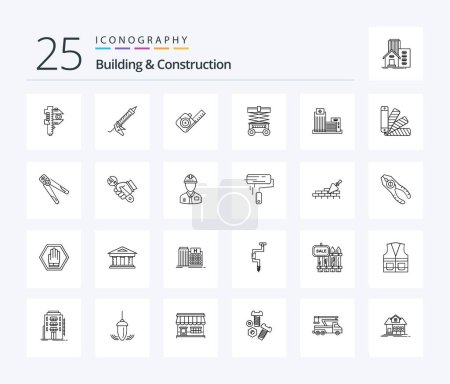 Illustration for Building And Construction 25 Line icon pack including lifter. forklift. construction. lift. tape - Royalty Free Image