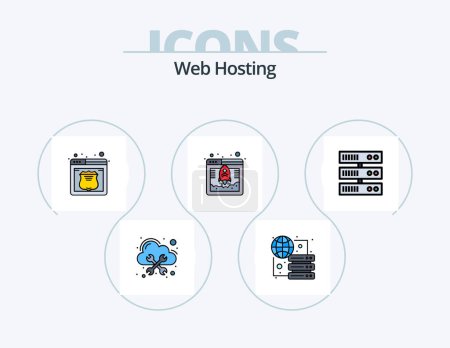 Ilustración de Web Hosting Line Filled Icon Pack 5 Icon Design. globe. datacenter . crash. backup . web - Imagen libre de derechos