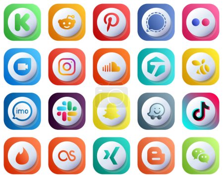 Illustration for 20 Cute 3D Gradient Minimalist Social Media Icons such as swarm. music. yahoo and sound icons. Professional and Unique - Royalty Free Image