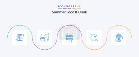 Illustration for Summer Food and Drink Blue 5 Icon Pack Including drink. fruits. sweet. food. vegetable - Royalty Free Image