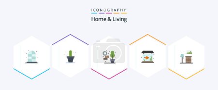 Ilustración de Home And Living 25 Flat icon pack including . furniture. plant. living. tank - Imagen libre de derechos
