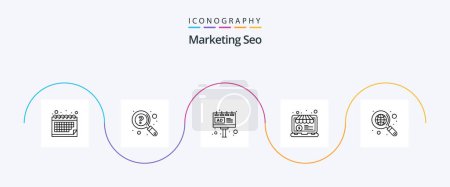 Téléchargez les illustrations : Marketing Seo Line 5 Icon Pack Including search. online shop. ad. money. sign board - en licence libre de droit