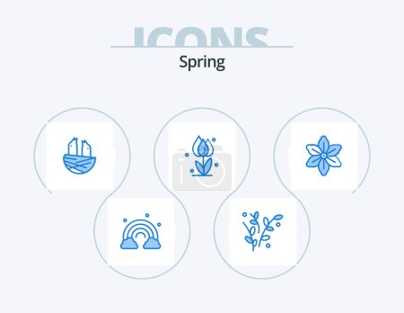 Téléchargez les illustrations : Spring Blue Icon Pack 5 Icon Design. flower. nature. animal. flower. flora - en licence libre de droit