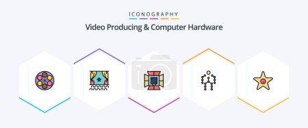 Illustration for Video Producing And Computer Hardware 25 FilledLine icon pack including capture. action. performance. softbox. lighting - Royalty Free Image