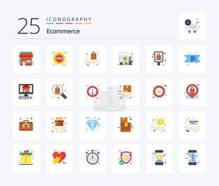 Illustration for Ecommerce 25 Flat Color icon pack including shopping. shipping. bag. gift delivery. shopping - Royalty Free Image